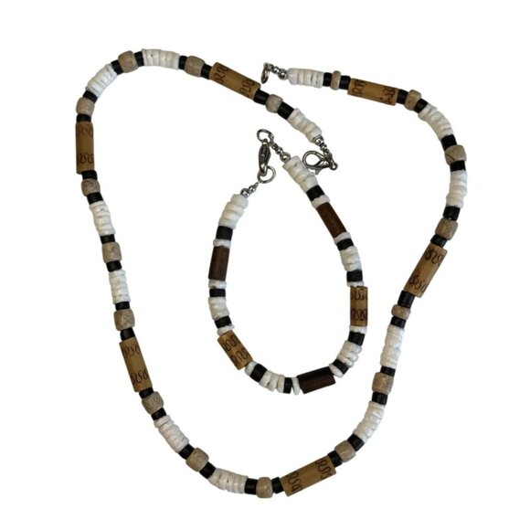 Vintage Southwestern Heishi Puka Shell Disc Necklace 18" Bracelet 8" Set - Picture 2 of 7